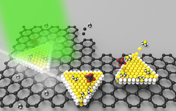 Artist's rendering showing how researchers will monitor 2-D crystal structure and growth.